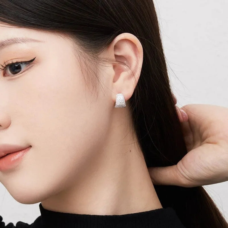 925 silver French ear clips with diamond treatment, 13mm, in platinum or gold, clip-on design