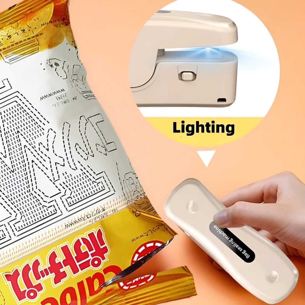 USB rechargeable mini sealing machine with magnetic patch in milky white colour