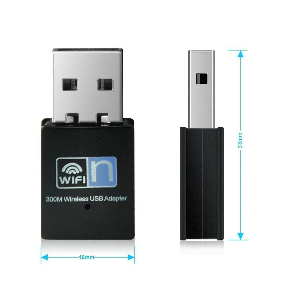 Mini black WiFi wireless receiver 300M USB network card with RTL8192EU chip, 3.3cm, plastic and metal