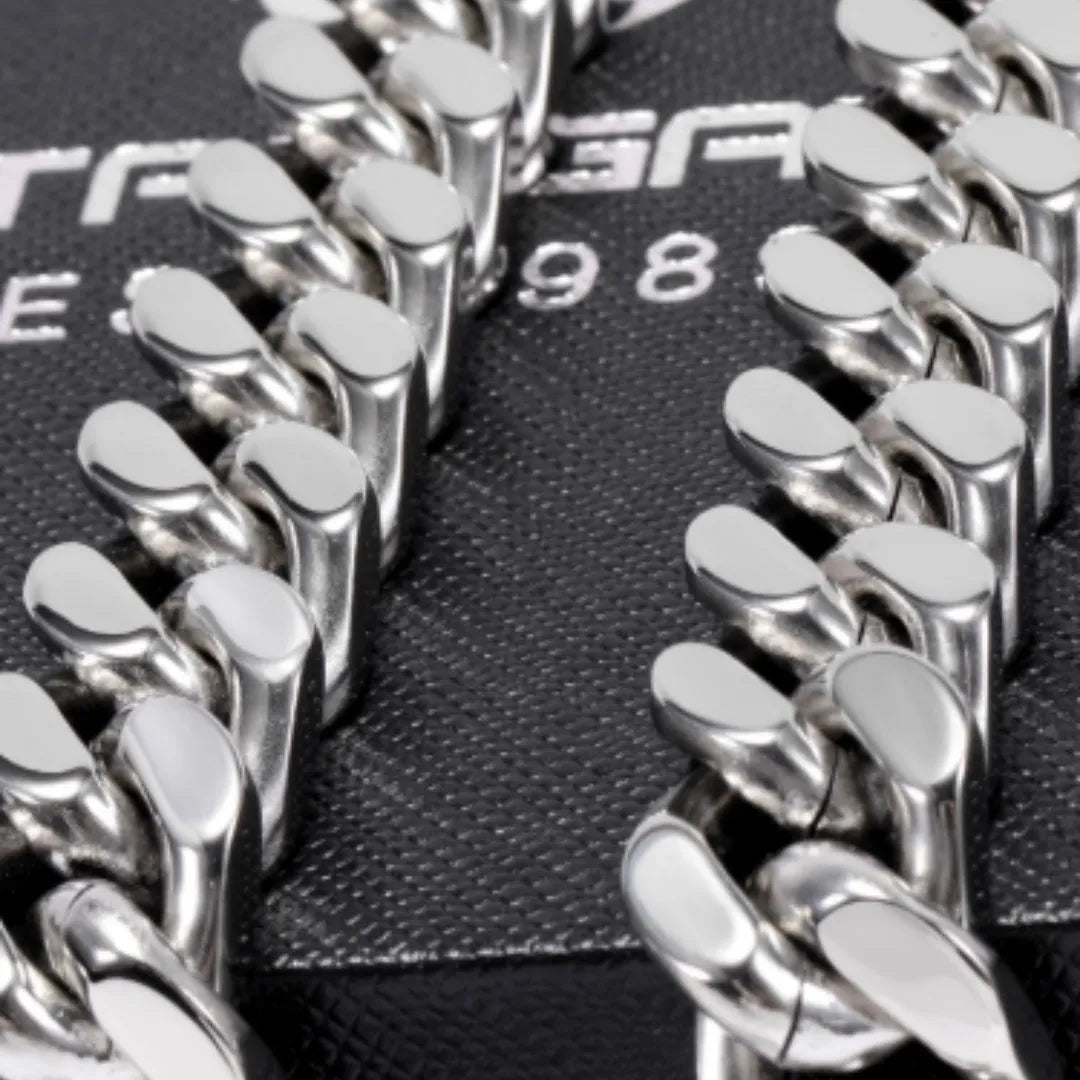 Hip-hop titanium steel Cuban choker clavicle chain with polished finish on a flat surface