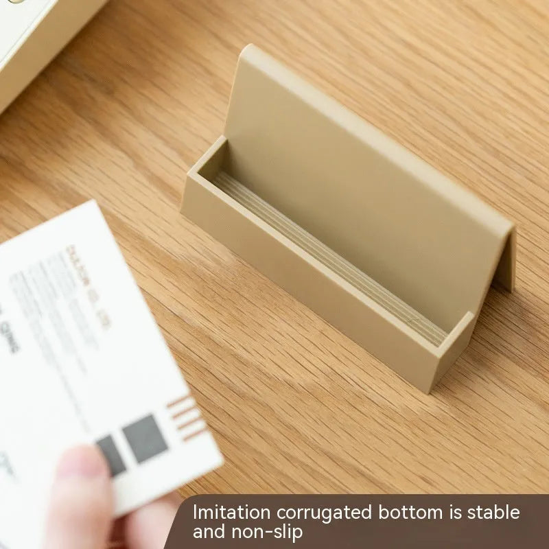 PS business card storage display stand with geometric shape, 2mm thickness, holding up to 20 cards, in brown, khaki, blue, pink or white.