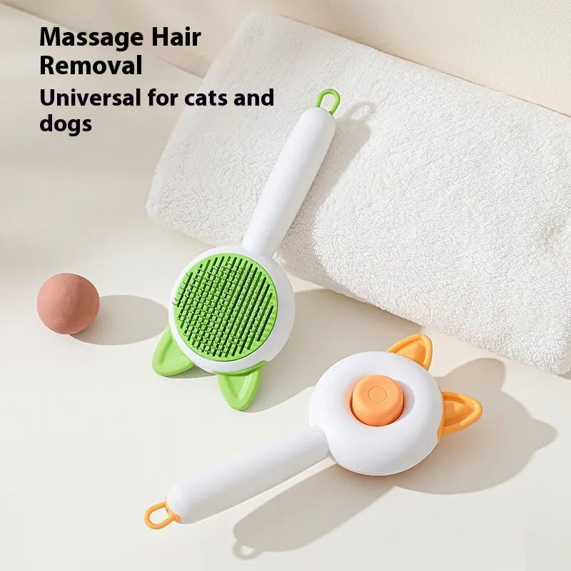 Self cleaning cat grooming comb with stainless steel teeth and TPR massage nodules