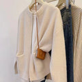 Soft wind glutinous sweater coat cardigan in beige colour, shown as a long-sleeve casual knitwear layer.