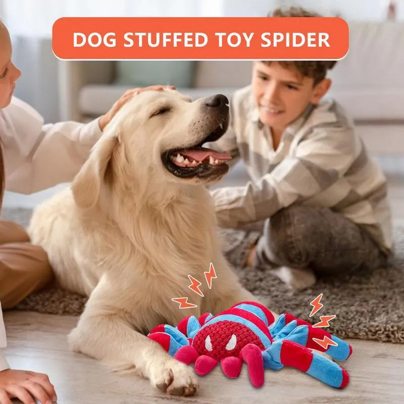 Red teddy bear plush dog toy with textured surface for medium and large breed dogs