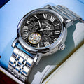 Men's mechanical automatic waterproof watch with stainless steel bracelet in business style