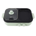 White and green household electric hot pot with dual-use caldron and frying oven function