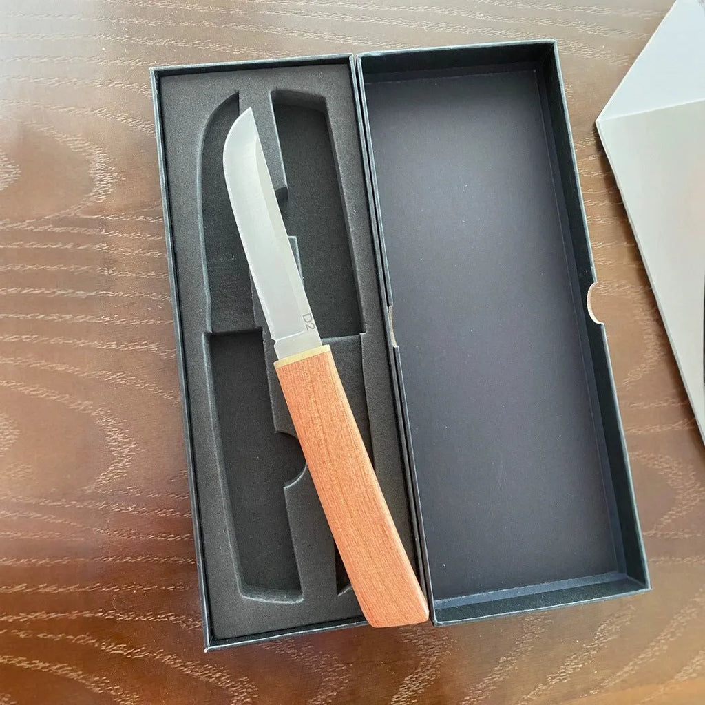 2-in-1 fruit knife set with stainless steel blades, wooden handles, and pointed and square heads