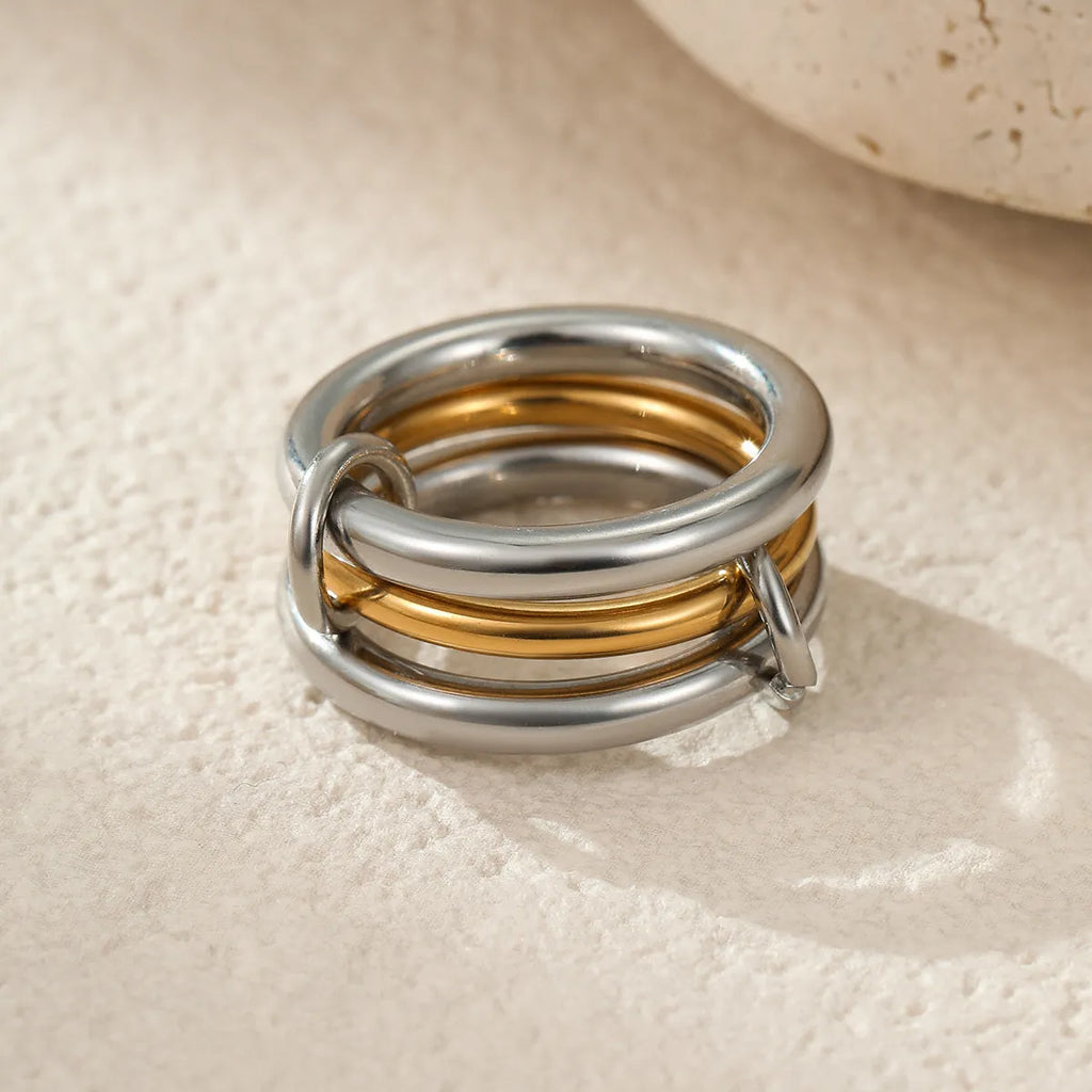Stackable stainless steel ring with 18K gold plating in three colour options for women