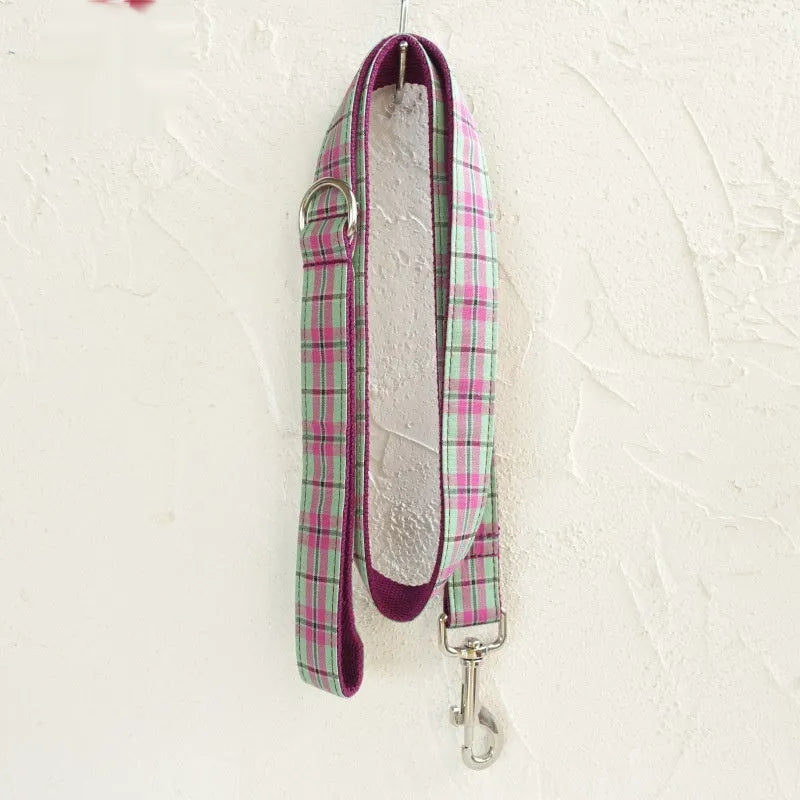 Mint green polyester dog collar and matching lead set on a white background.
