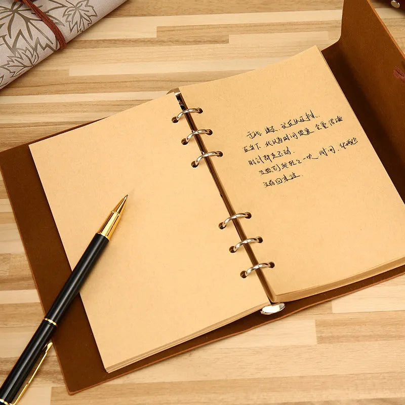Retro PU leather notebook loose leaf diary with Daolin paper 132x85mm in brown