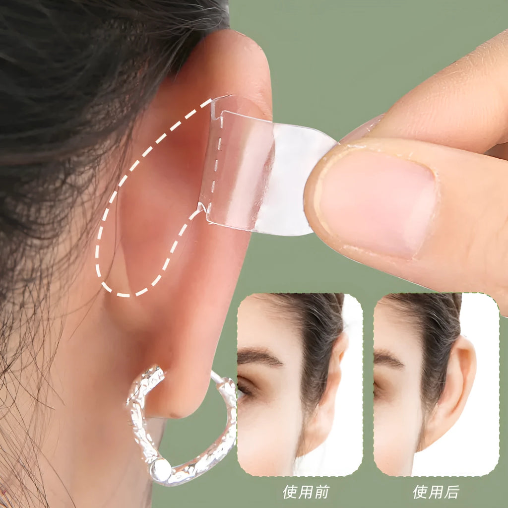 Transparent TPU ear support patches showing frosted and clear options with 0.1cm thickness