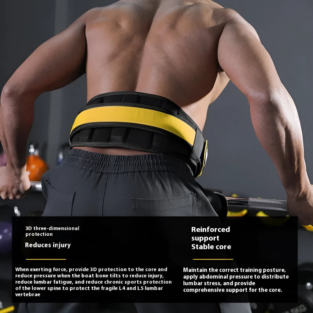Adjustable fitness waist support belt in black for squatting and weightlifting training with L M XL sizing