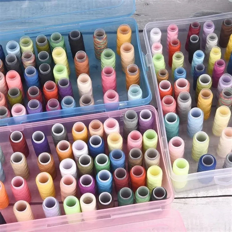 Transparent plastic embroidery storage box with 42 compartments for thread organisation