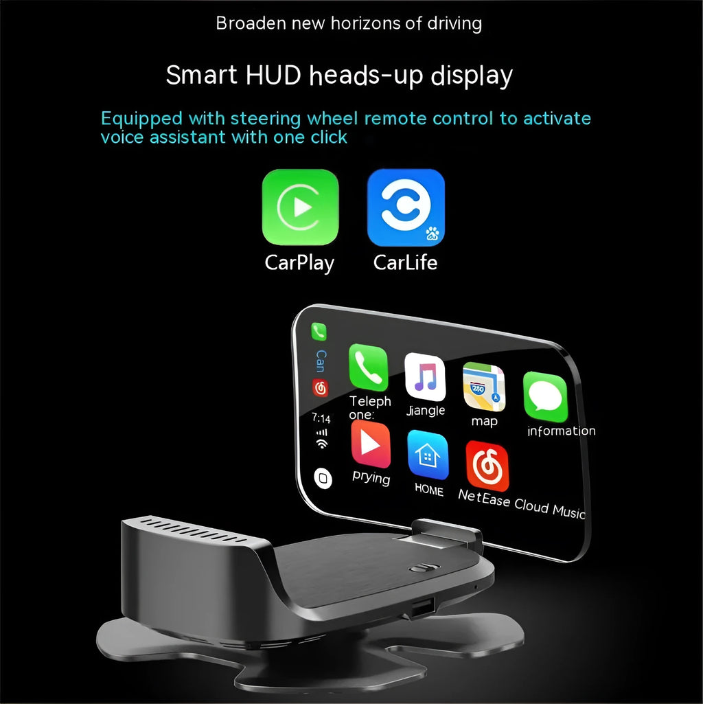 Black car head-up display projector unit showing OBD connection cable for vehicle installation