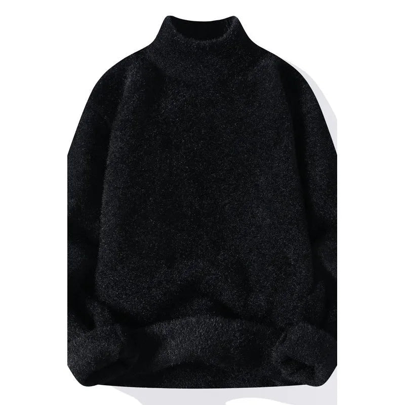 Men's half turtleneck sweater in solid colour, long sleeve pullover, black, front view