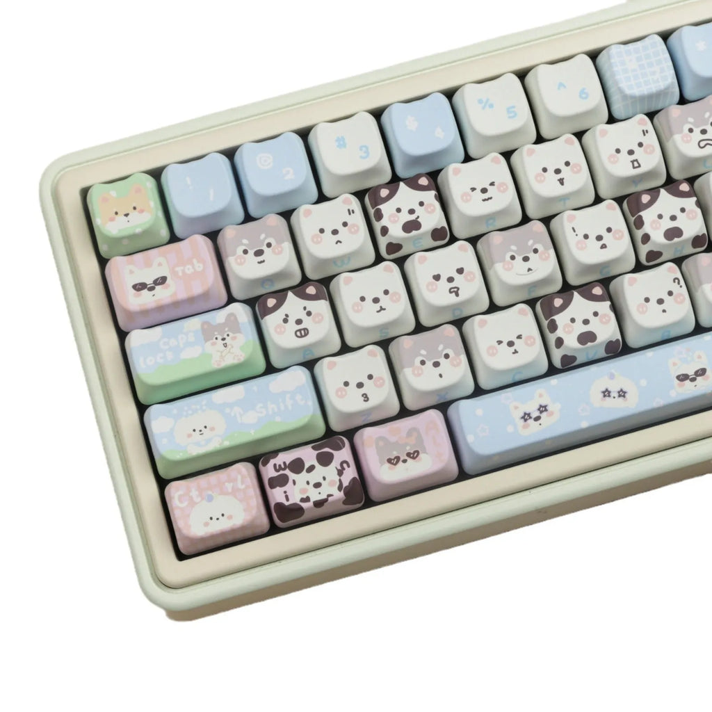 PBT sublimation key cap full set with colourful puppy design for mechanical keyboards