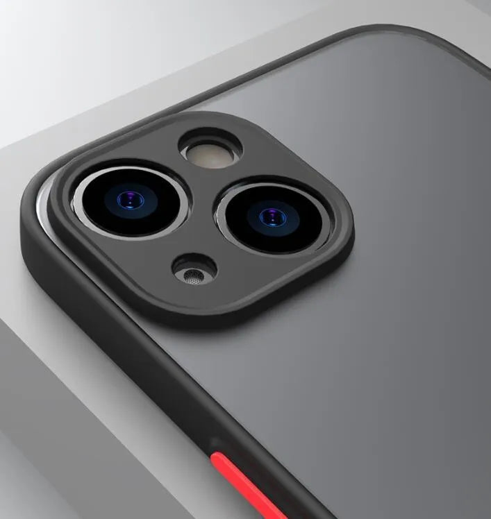 Frosted hard protective iPhone case with full lens cover and fine hole skin-sensing design.