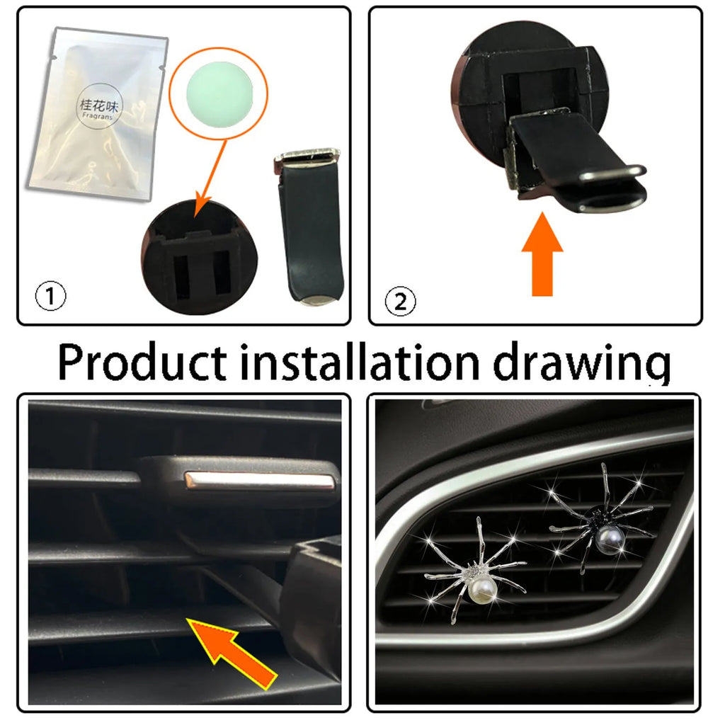 Metal spider car vent perfume clip in black or silver with metal holder