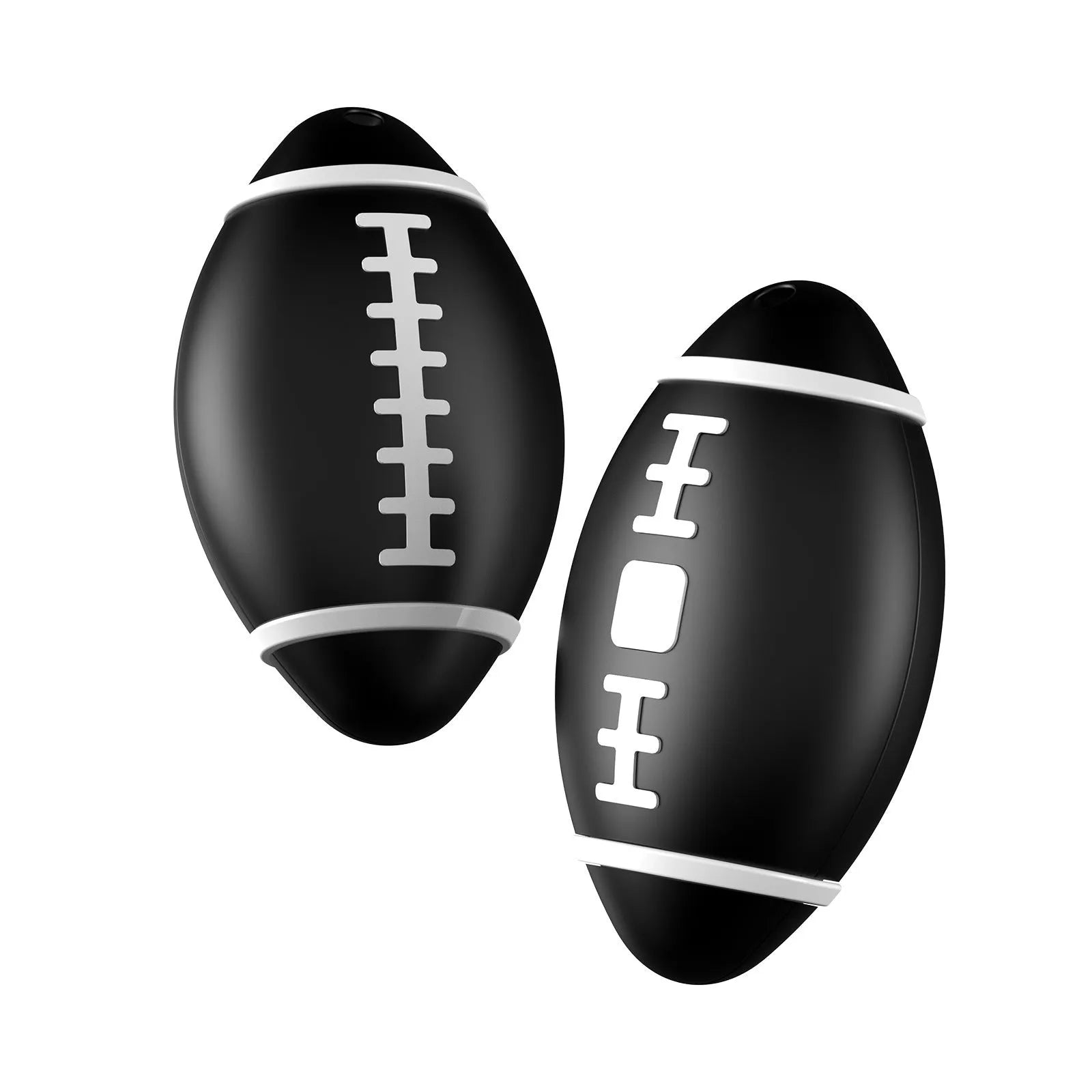 Compact black rugby-shaped anti-loss alarm device showing 31.8mm size next to coin for scale