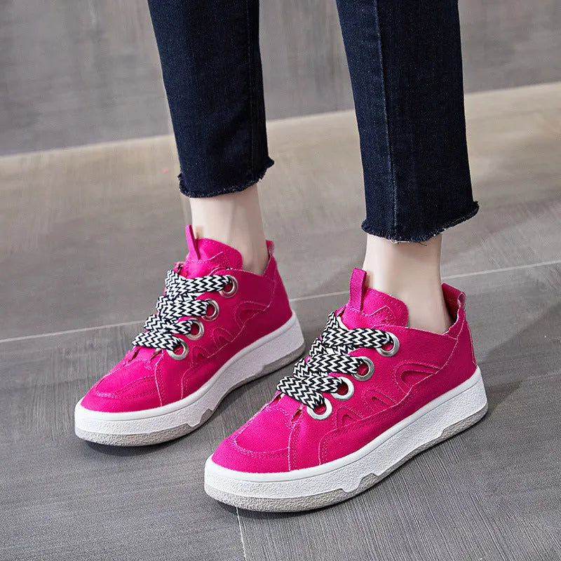 Women's canvas shoes in green, beige, or pink with platform rubber sole and front tie, sizes 35-40