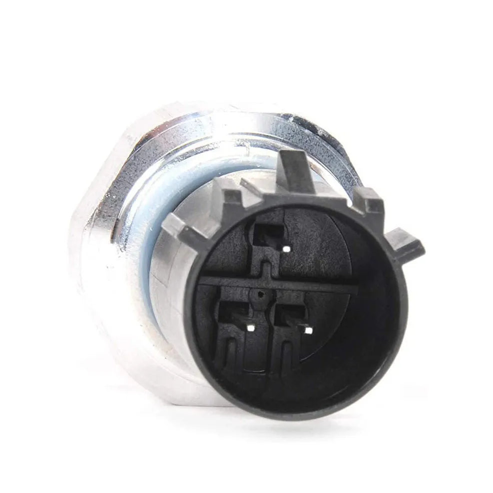 Silver automobile fuel pressure sensor for car engine fuel rail monitoring