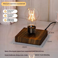 Creative iron art suspension bulb night lamp with black wood grain base for desktop decoration