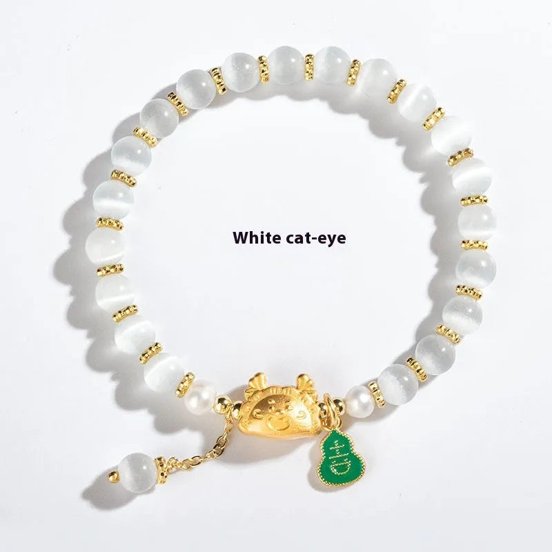 Natural agate bracelet with 8mm diamond-shaped beads featuring dragon zodiac design in five colour options.