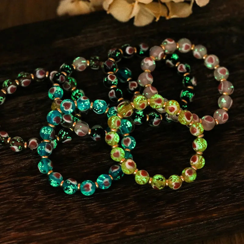 Swallowing gold beast cherry blossom powder heart bracelet with 10mm beads in six colour options
