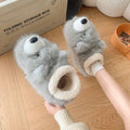 Women's ankle wrap cotton slippers in grey with plush upper and non-slip sole