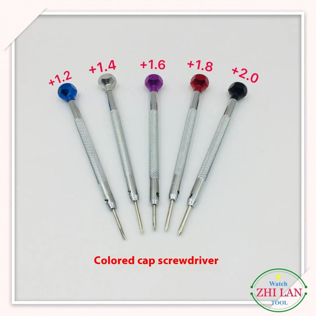 6-piece colour aluminium watch screwdriver set with oxidation-treated heads and copper handles