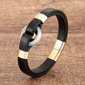 Leather bracelet with magnetic gold buckle retro bohemian style 21cm unisex