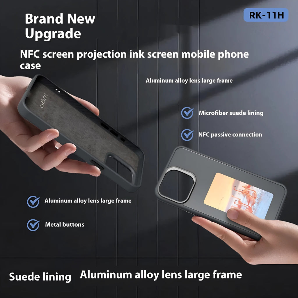 Two-in-one TPU phone case with E-ink pattern projection for Apple iPhone, showing black colour
