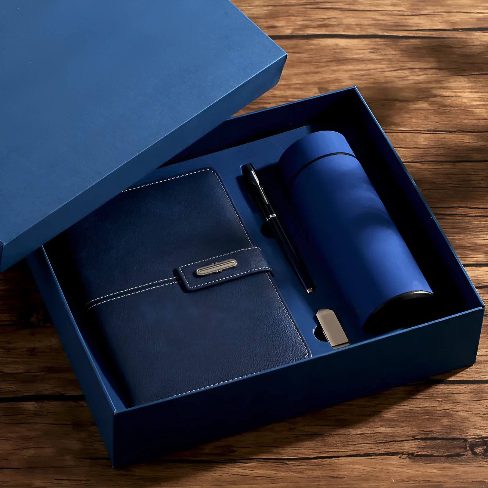 Custom A5 notebook with imitation leather cover in multiple colour options showing wood-free paper interior