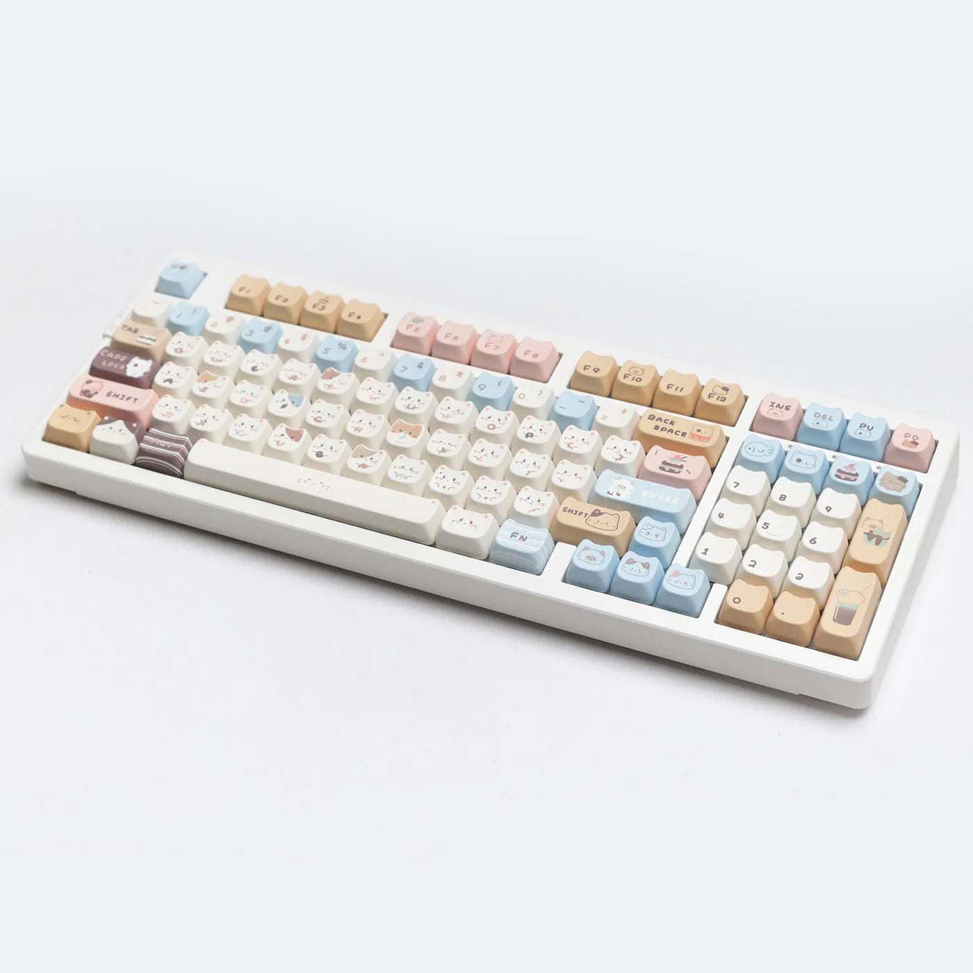 Sea Salt Cat design PBT key cap set showing sublimation printed artwork on keyboard keys