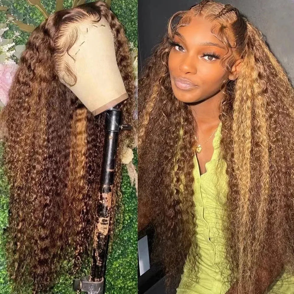 Front lace wig with African black gradient colour and big wave styling on mannequin head