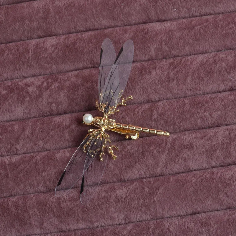 European golden dragonfly side clip headdress with alloy electroplated finish and jucai decoration