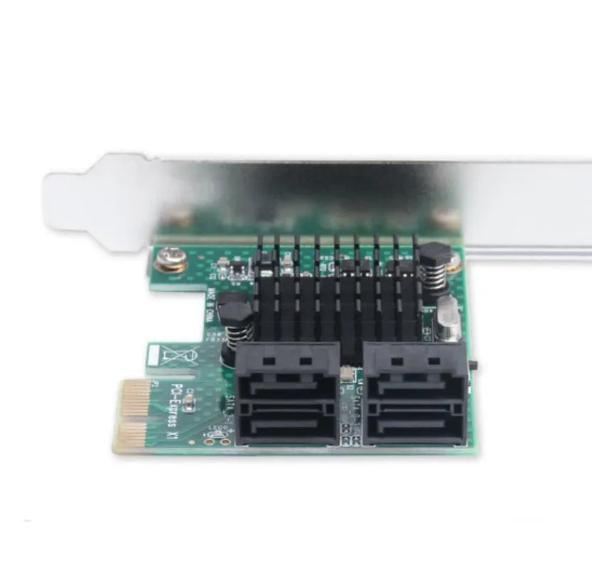 PCIE to SATA3.0 extension card with four SATA3.0 ports, PCIe x1 interface, green, 120mm baffle
