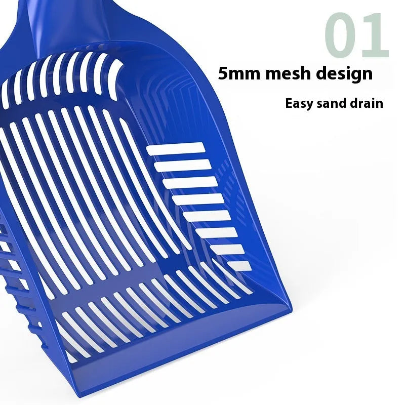 PP plastic cat litter scoop in blue, red, or yellow colours showing small and medium size options