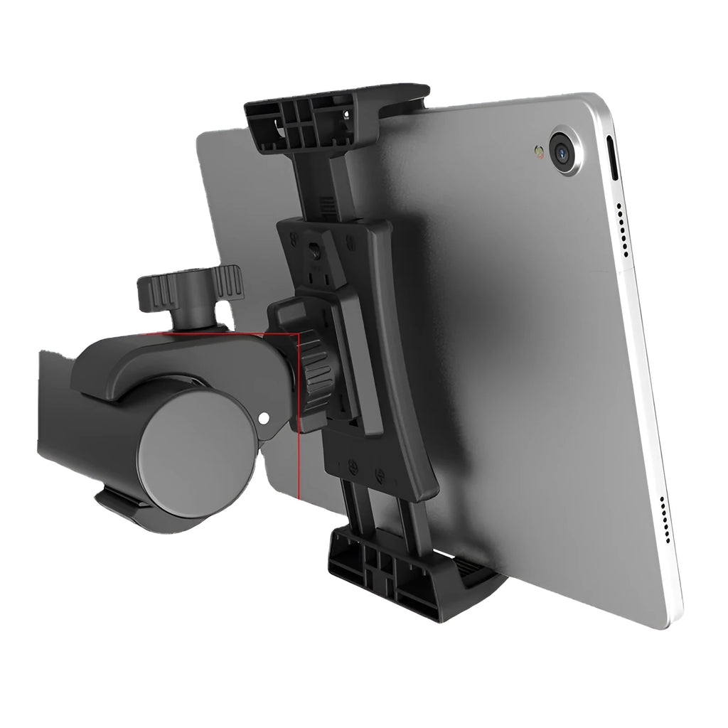 Black bicycle handlebar mobile phone mounting bracket with adjustable clamp for cycling and live streaming