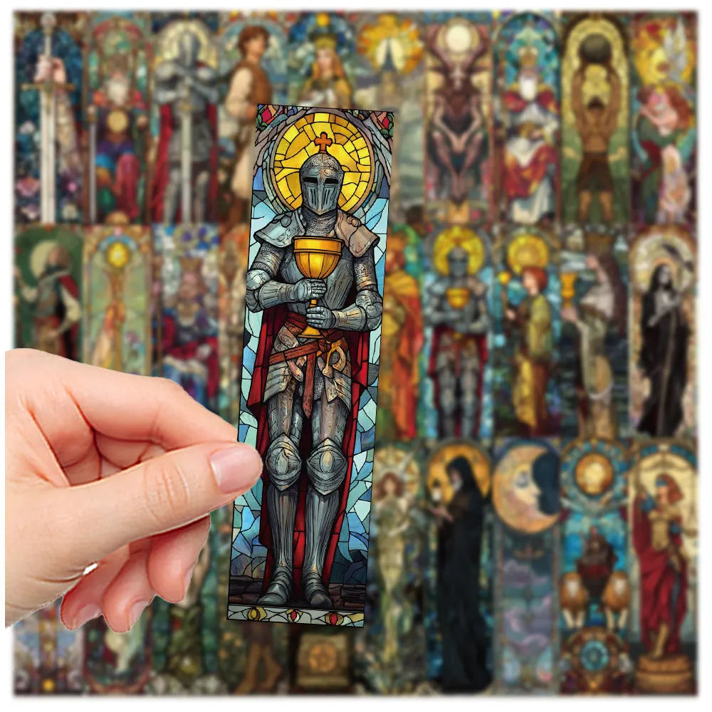 Set of 30 painted glass tarot design paper bookmarks in A5 size.