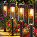 Solar lawn lamp with transparent tungsten wire, 3000K warm white, IP65 ABS body, floor or wall hanging garden light.