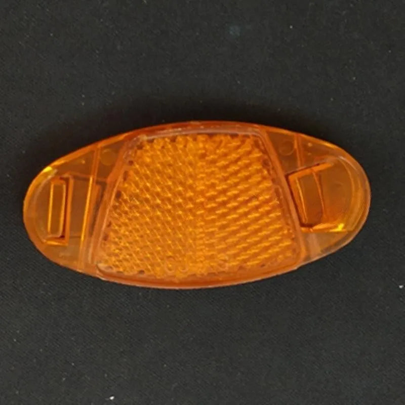 Yellow and white bicycle spoke reflector safety decorations showing dimensions and plastic construction
