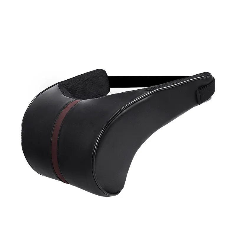 Car seat cushion headrest with memory foam interior and leather exterior in solid colour