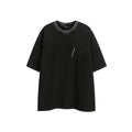 Man's purple loose-fit cotton t-shirt with a retro embroidered design on the chest.