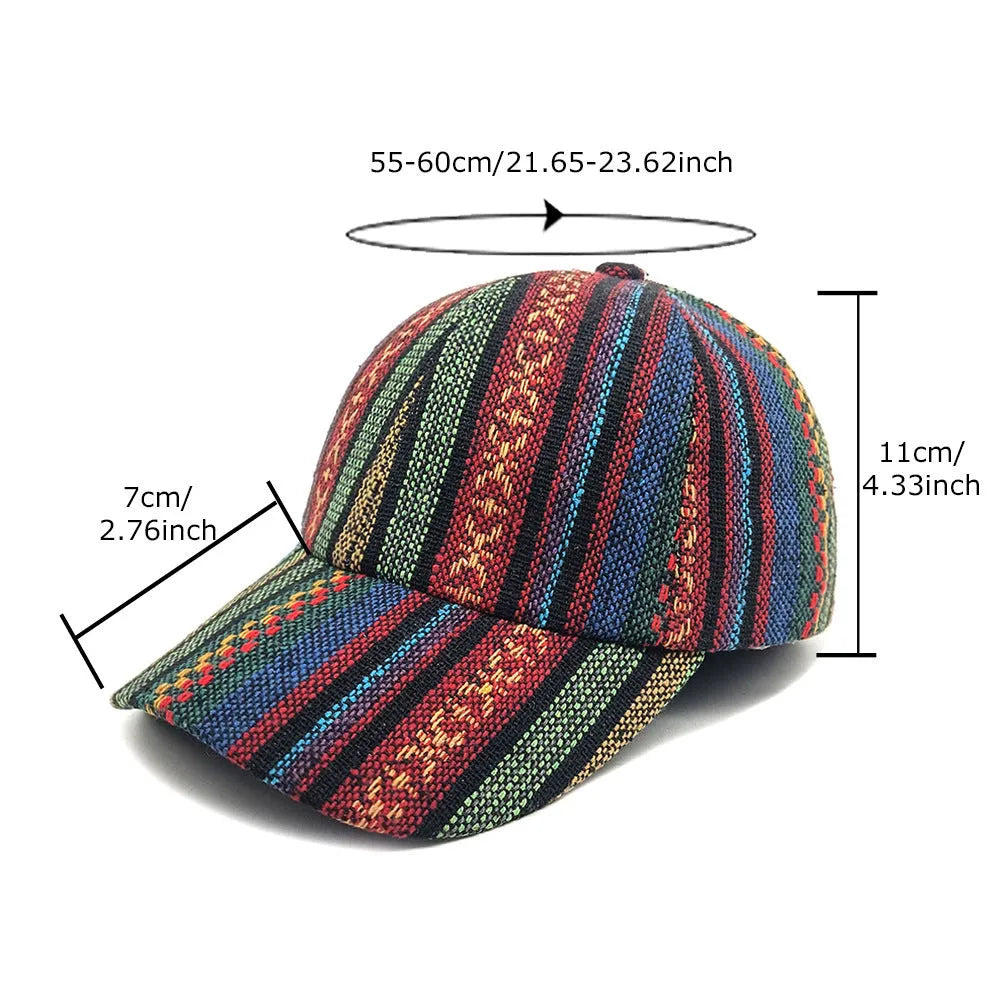 Women's bohemian-style polyester baseball cap with a dome crown, shown in one of eight available colours.