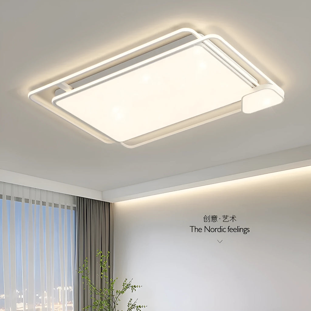 Modern minimalist LED ceiling light with tri-colour dimming in white finish for living room