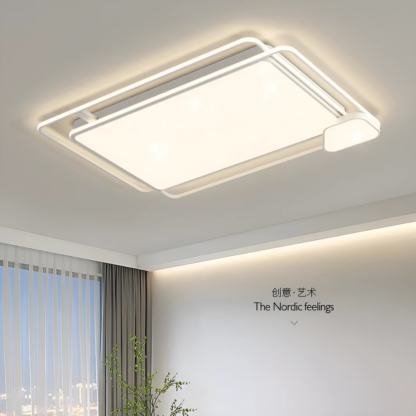 Modern minimalist LED ceiling light with tri-colour dimming in white finish for living room