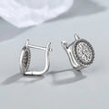 Diamond-encrusted round small ear clip earrings for women copper plated platinum finish geometric shape
