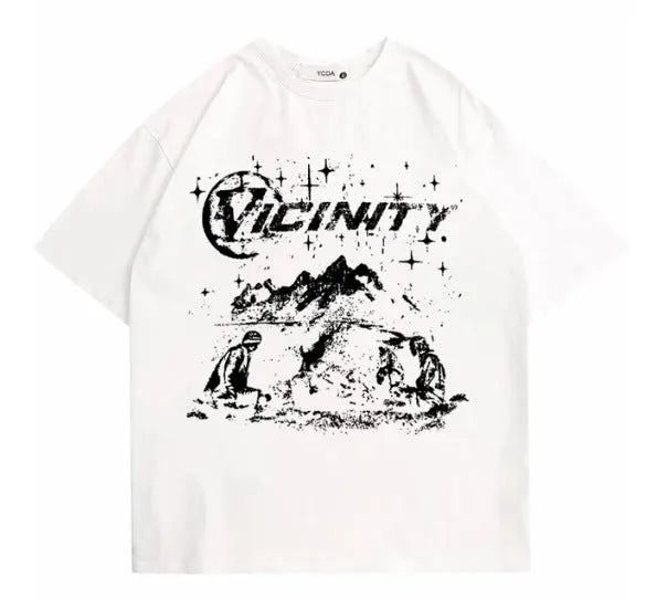 Men's grey graphic t-shirt with retro hip hop print, showing front design.