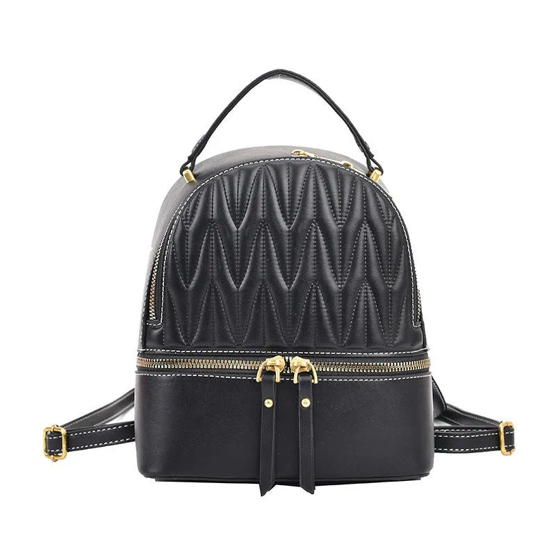 Women's PU backpack in brown, black, khaki, green or white with sandwich pocket, 22cm height and 19cm bottom width